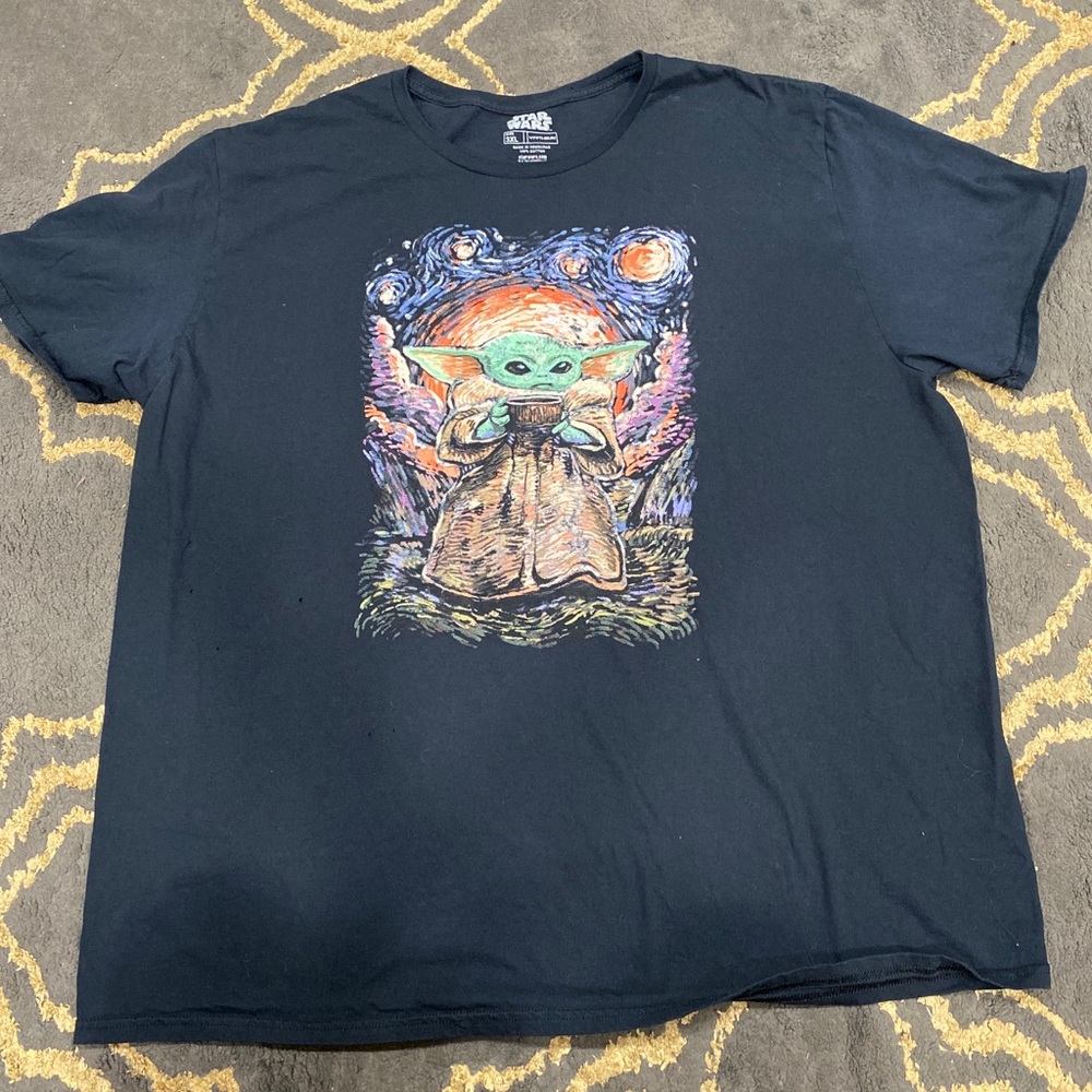 DISNEY STAR WARS BABY YODA DRINKING COFFEE LOGO BLACK MENS T-SHIRT 3XL